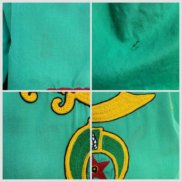 Vintage 1940s Mens Green Long Sleeve Shirt Al Chymia Temple Memphis Chain Stitch - Picture 9 of 10